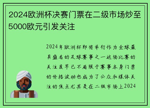 2024欧洲杯决赛门票在二级市场炒至5000欧元引发关注 2024欧洲杯决赛门票在二级市场炒至5000欧元引发关注